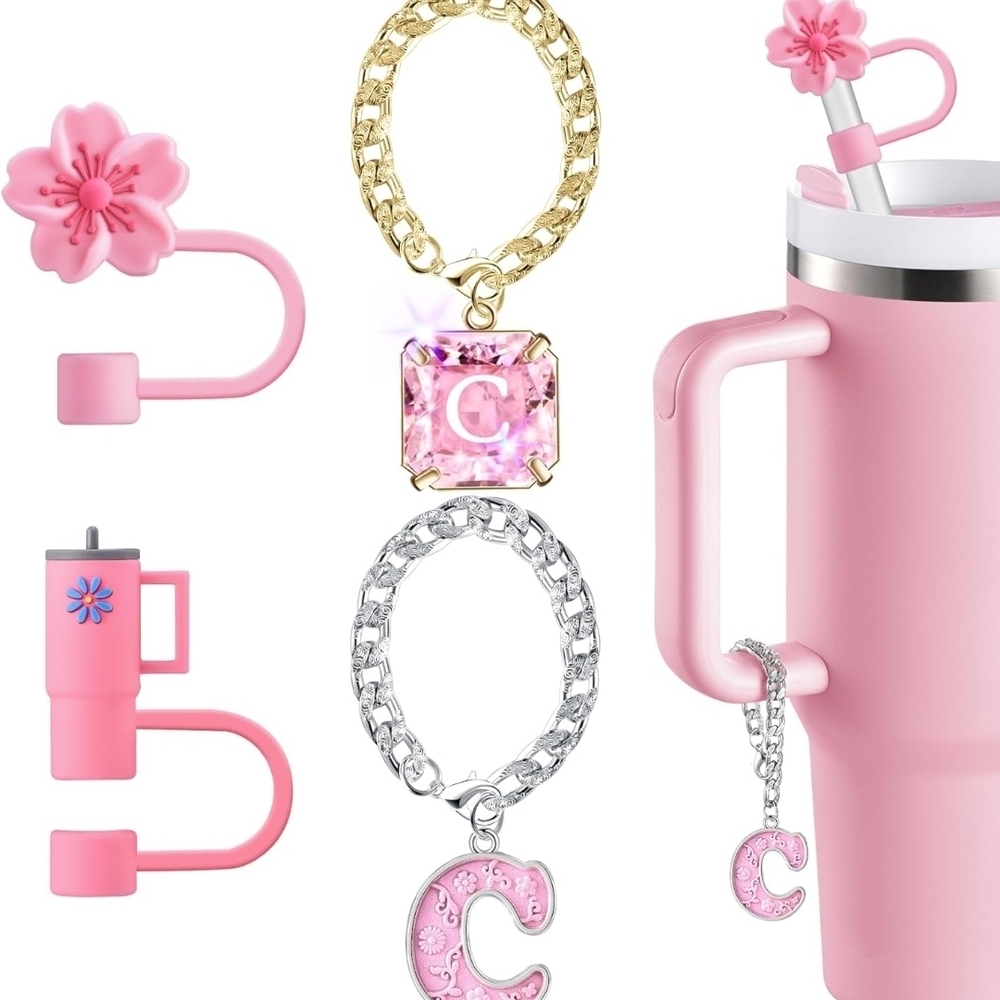 Pink Initial Set Of Straw Cover Accessories| Stanley Charms - Picture 1 of 5